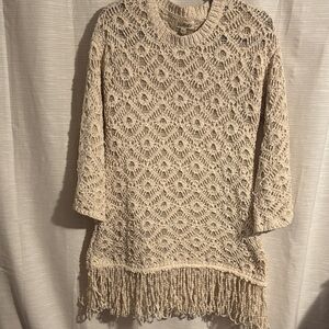 Listicle Cream Knit Top with Fringe